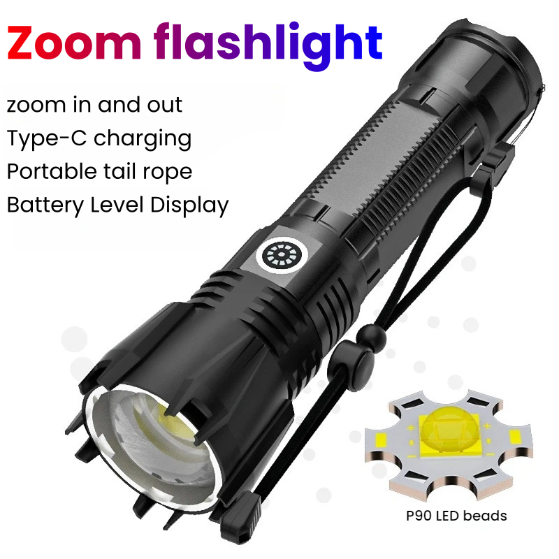 Outdoor Spotlight - High-power P90 LED Flashlight TYPE-C Rechargeable